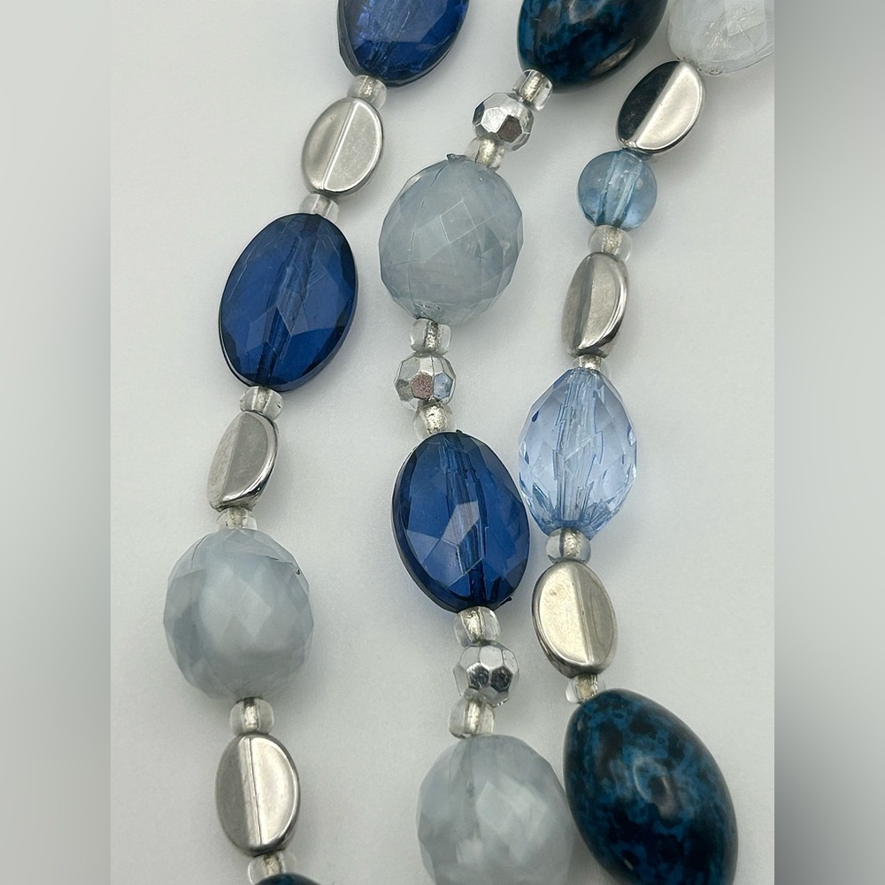 New York & Company Multistrand Beaded Blue Enamel Flower Necklace - Picture 6 of 12